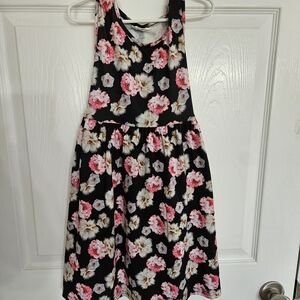 Girls Black Floral Summer Dress with Pink & Cream Blooms